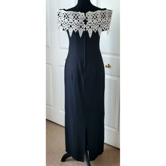 Charisma by Bel Air Black Formal Maxi Gown Embroider Lace Off Shoulders EUC 5/6 - Picture 3 of 5
